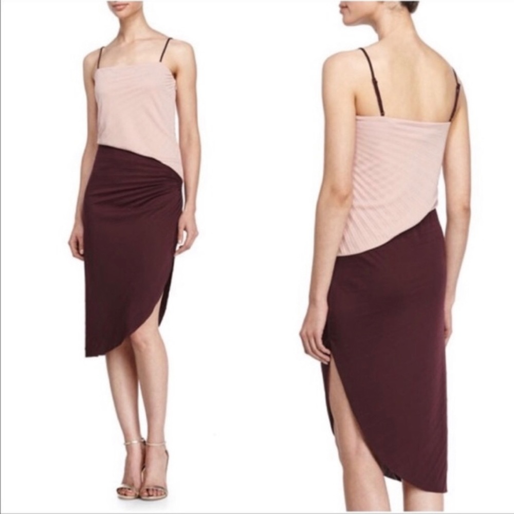 Halston Heritage Square Neckline Midi Length Dress Asymmetrical 10 Pink